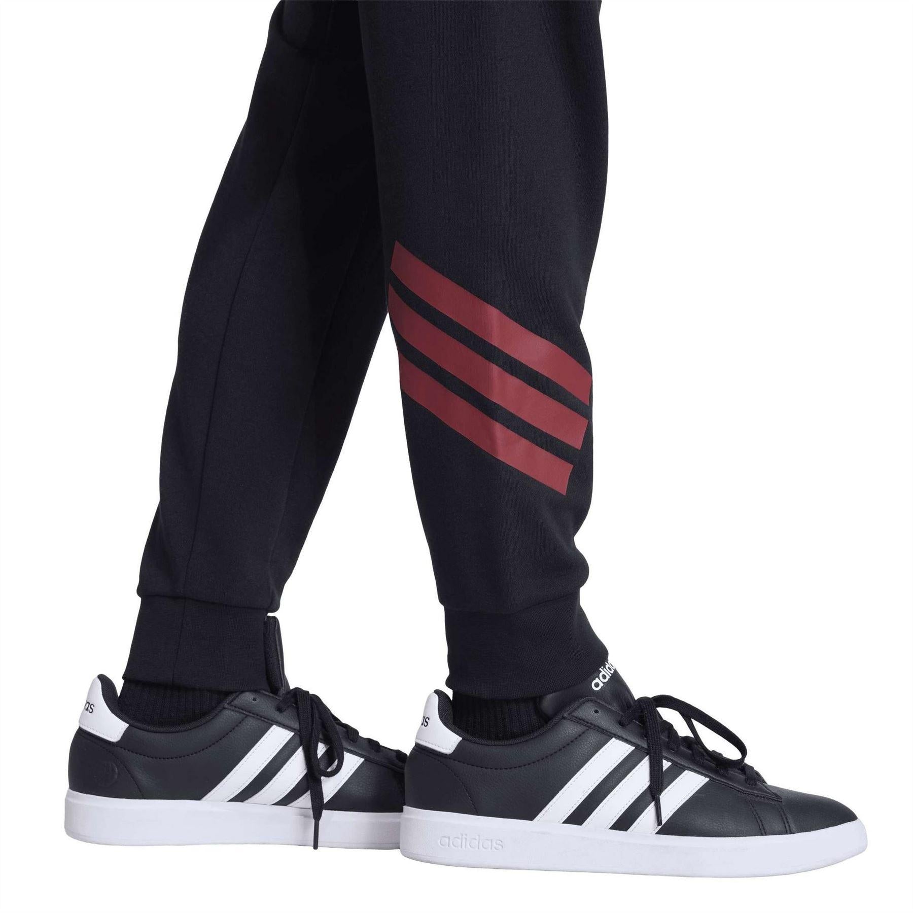 Black - Lifestyle - Adidas Mens 3 Stripes Tapered Slim Running Jogging Bottoms