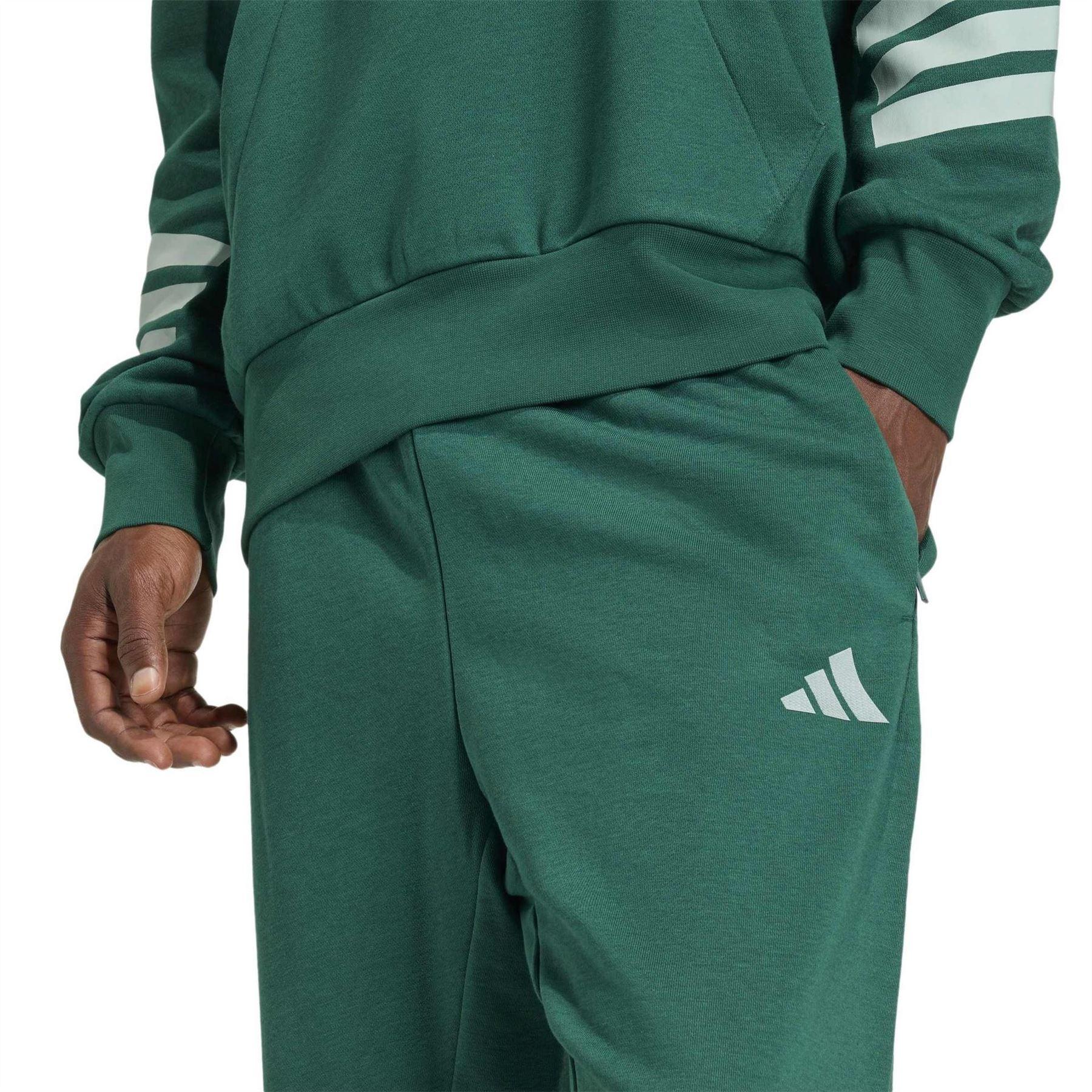 Collegiate Green - Side - Adidas Mens 3 Stripes Tapered Slim Running Jogging Bottoms