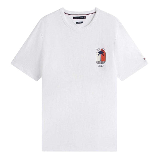 White - Front - Tommy Hilfiger Mens Palm Tree Crew Neck Regular T-Shirt