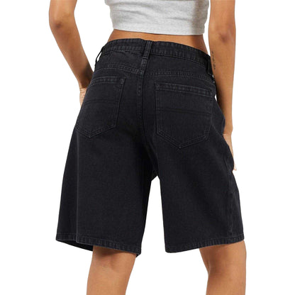 Washed Black - Back - Brave Soul Womens-Ladies Denim Wide Leg Shorts