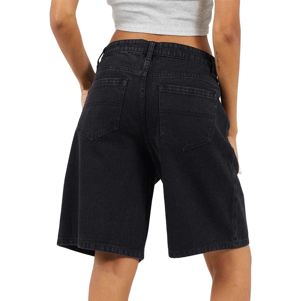 Washed Black - Back - Brave Soul Womens-Ladies Denim Wide Leg Shorts