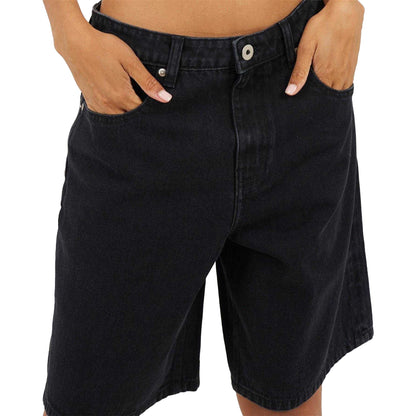 Washed Black - Side - Brave Soul Womens-Ladies Denim Wide Leg Shorts