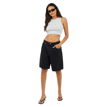 Washed Black - Lifestyle - Brave Soul Womens-Ladies Denim Wide Leg Shorts