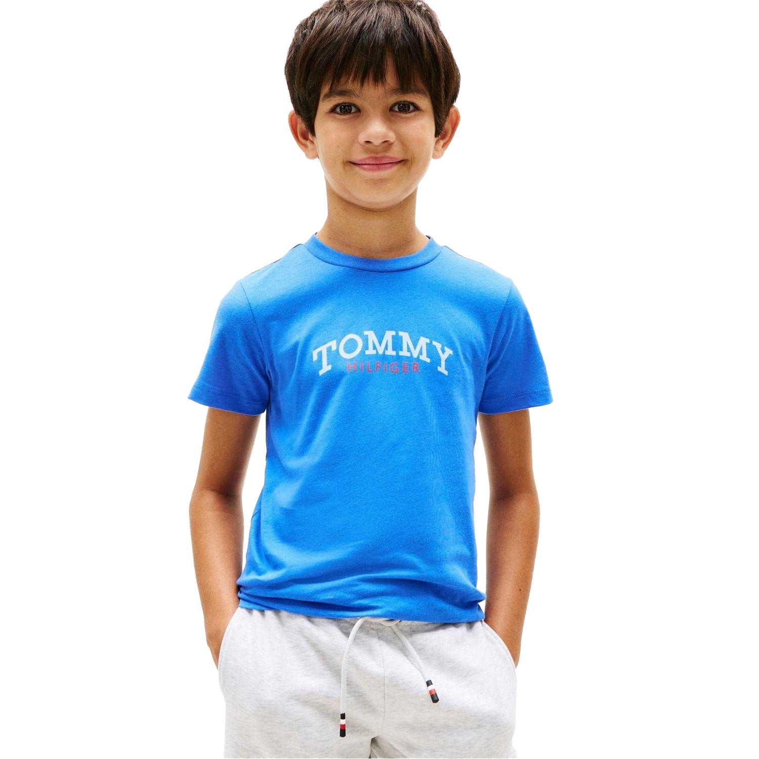 Blue - Side - Tommy Hilfiger Childrens-Kids Monogram Cotton T-Shirt