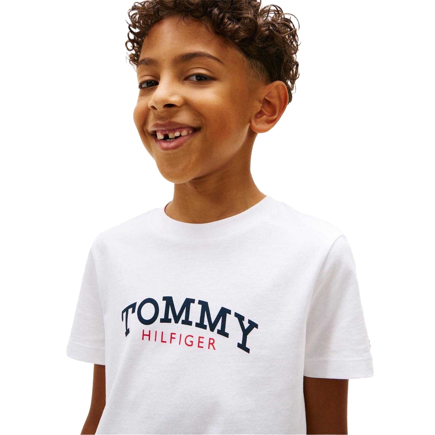 White - Side - Tommy Hilfiger Childrens-Kids Monogram Cotton T-Shirt