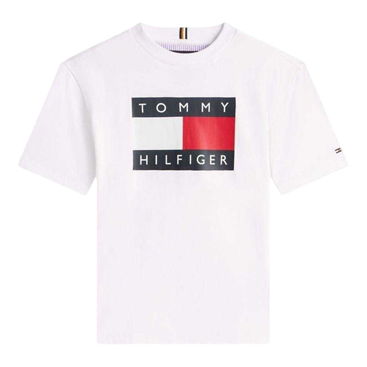 White - Front - Tommy Hilfiger Childrens-Kids Heritage Flag Logo Regular T-Shirt