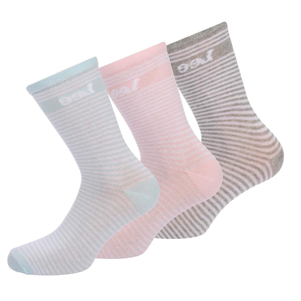Pink-Blue-Grey - Back - Lee Womens-Ladies Striped Crew Socks (Pack of 3)