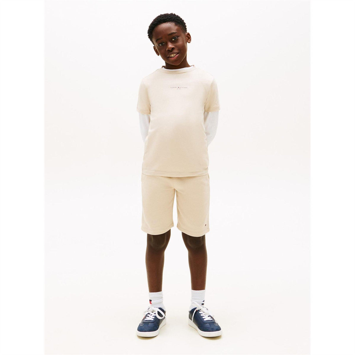 Beige - Front - Tommy Hilfiger Childrens-Kids Short-Sleeved T-Shirt & Shorts Set