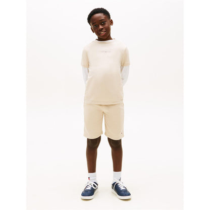 Beige - Front - Tommy Hilfiger Childrens-Kids Short-Sleeved T-Shirt & Shorts Set