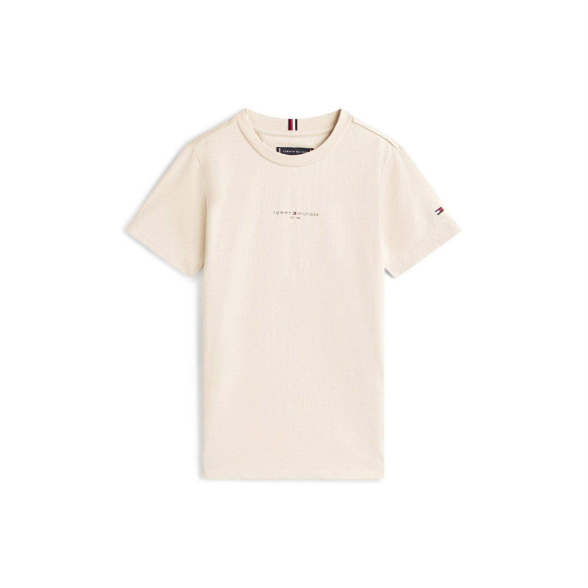 Beige - Back - Tommy Hilfiger Childrens-Kids Short-Sleeved T-Shirt & Shorts Set