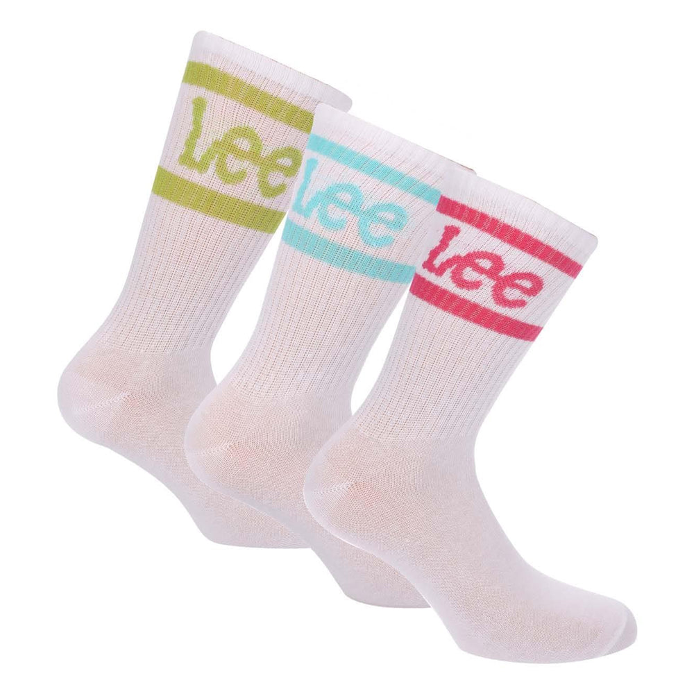 Red-Blue-Green - Front - Lee Womens-Ladies Logo Crew Socks (Pack of 3)