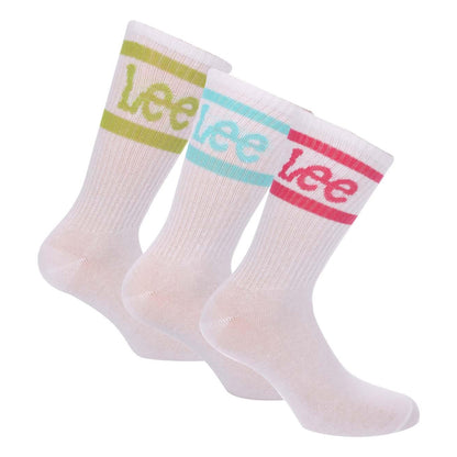 Red-Blue-Green - Front - Lee Womens-Ladies Logo Crew Socks (Pack of 3)