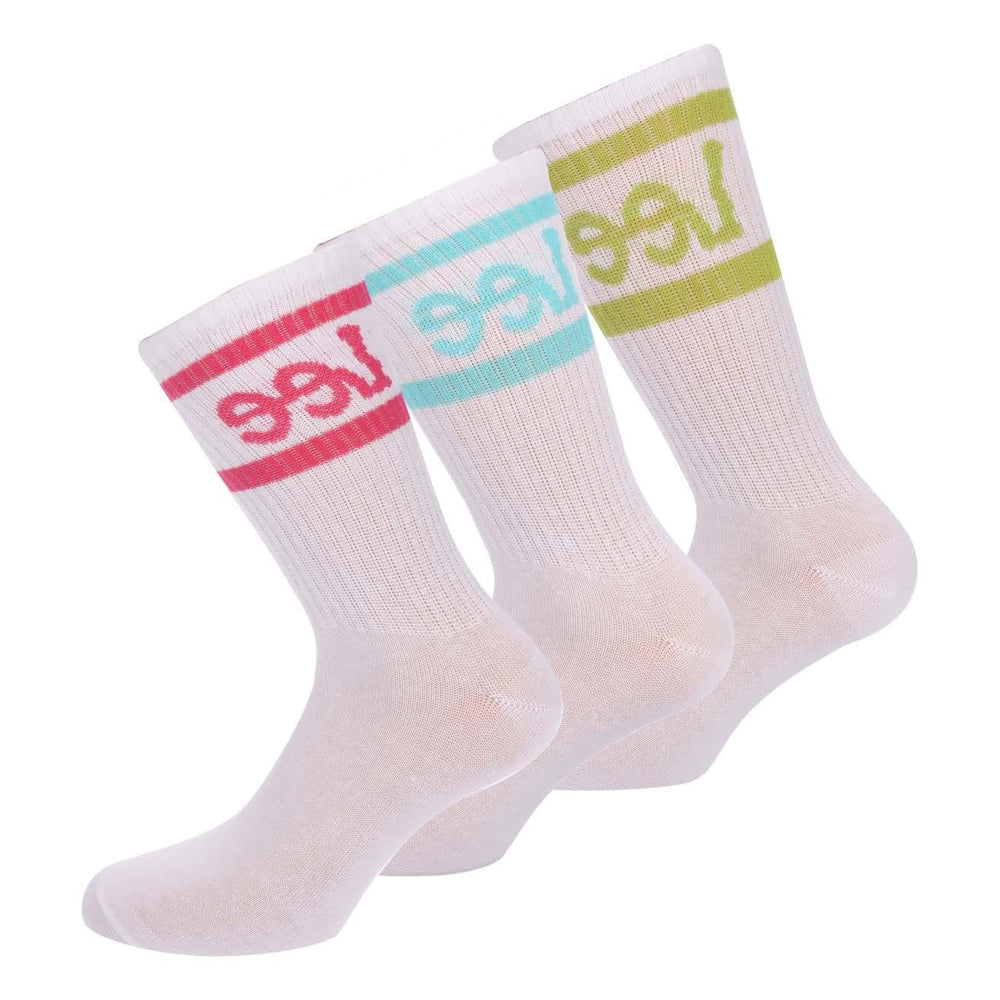 Red-Blue-Green - Back - Lee Womens-Ladies Logo Crew Socks (Pack of 3)