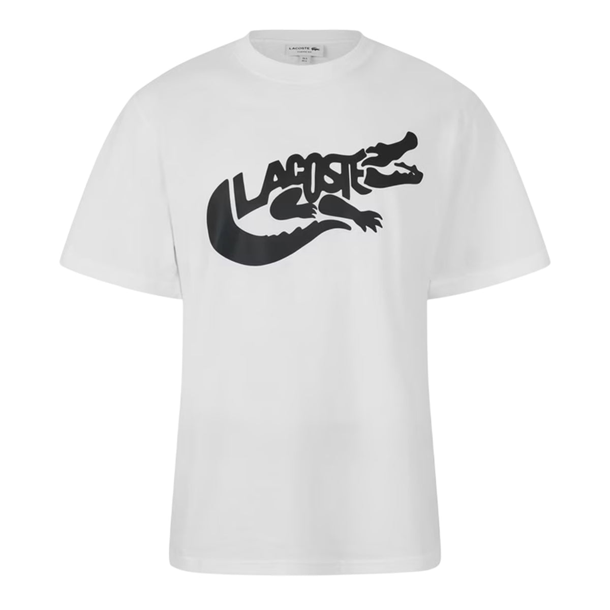 White - Front - Lacoste Mens Croc Script Graphic Logo Classic T-Shirt