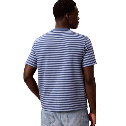 Dark Denim - Back - Calvin Klein Mens Jeans Stripes Rib Knit T-Shirt