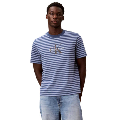 Dark Denim - Side - Calvin Klein Mens Jeans Stripes Rib Knit T-Shirt