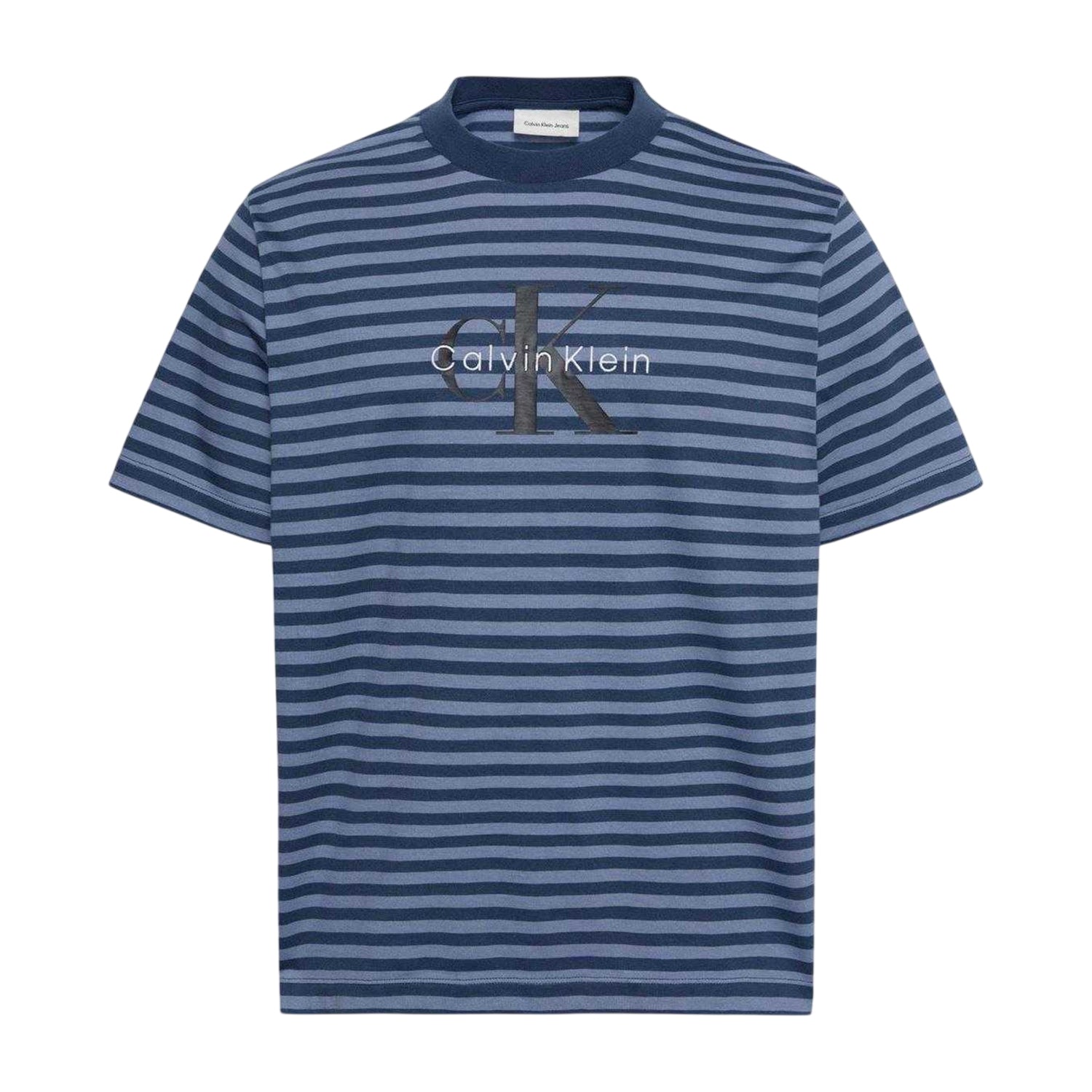 Dark Denim - Front - Calvin Klein Mens Jeans Stripes Rib Knit T-Shirt