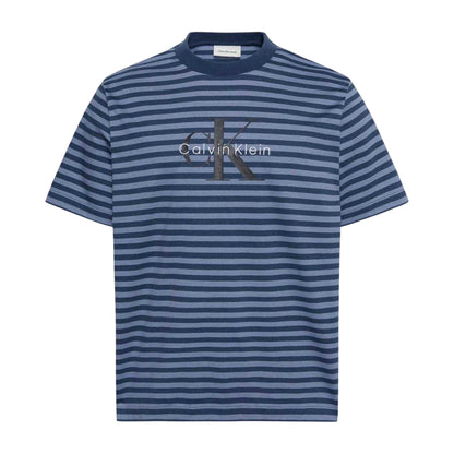Dark Denim - Front - Calvin Klein Mens Jeans Stripes Rib Knit T-Shirt