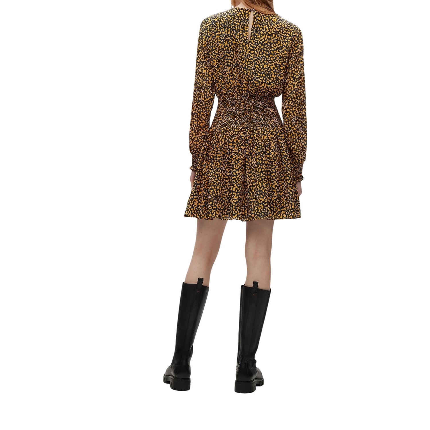Orange-Black - Back - Hugo Womens-Ladies Kolinis-1 Animal Print Mini Dress