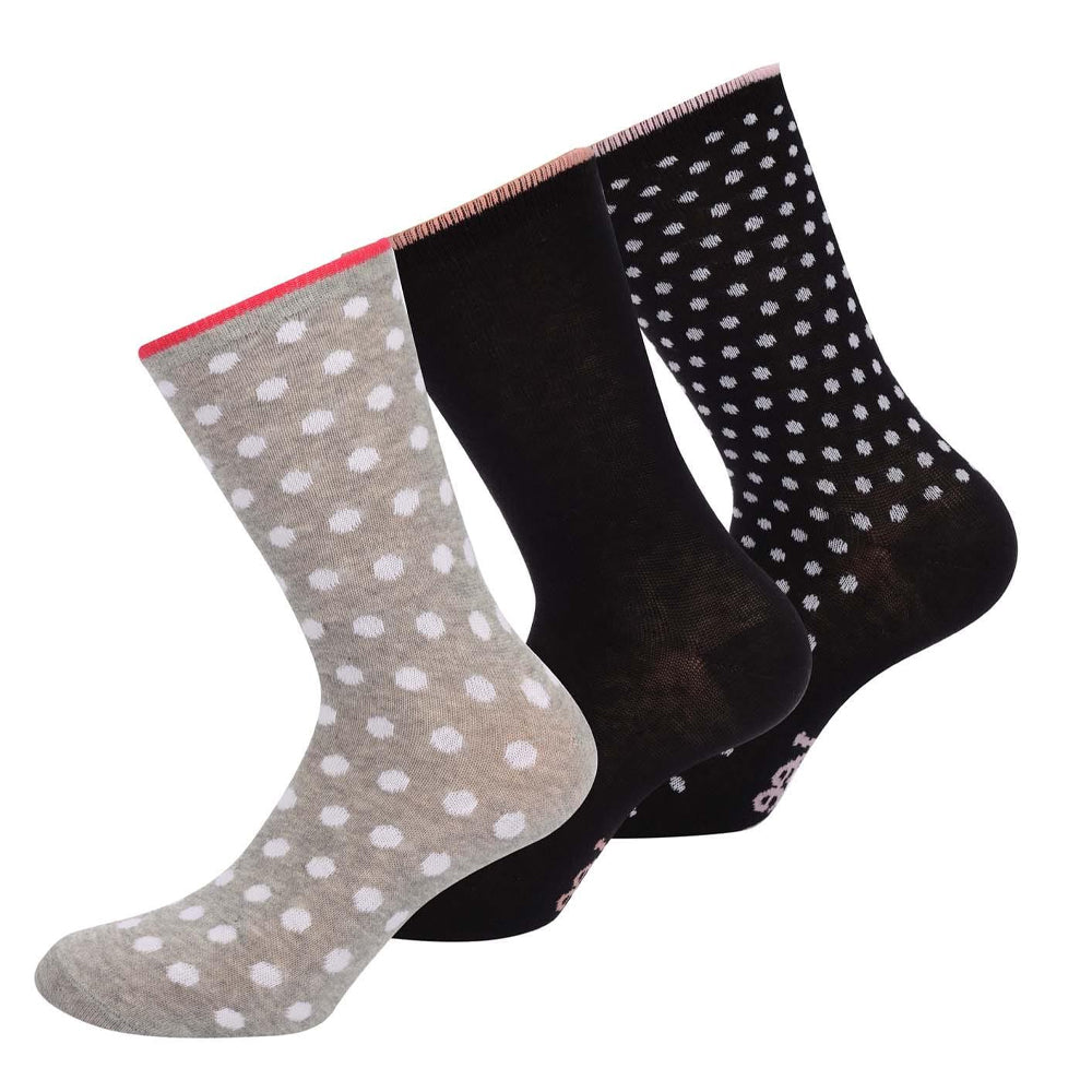 Black-Grey-Pink - Back - Lee Womens-Ladies Crew Socks (Pack of 3)