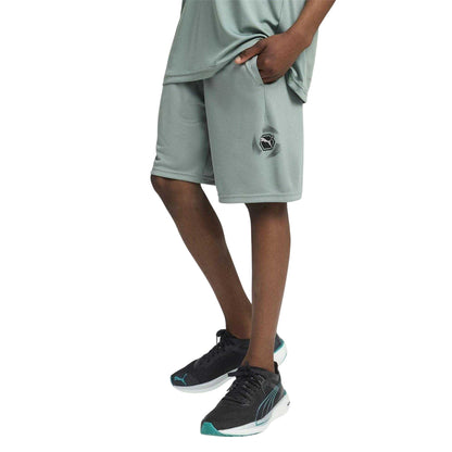 Green - Side - Puma Childrens-Kids Active Graphic Print Elasticated Waist Shorts