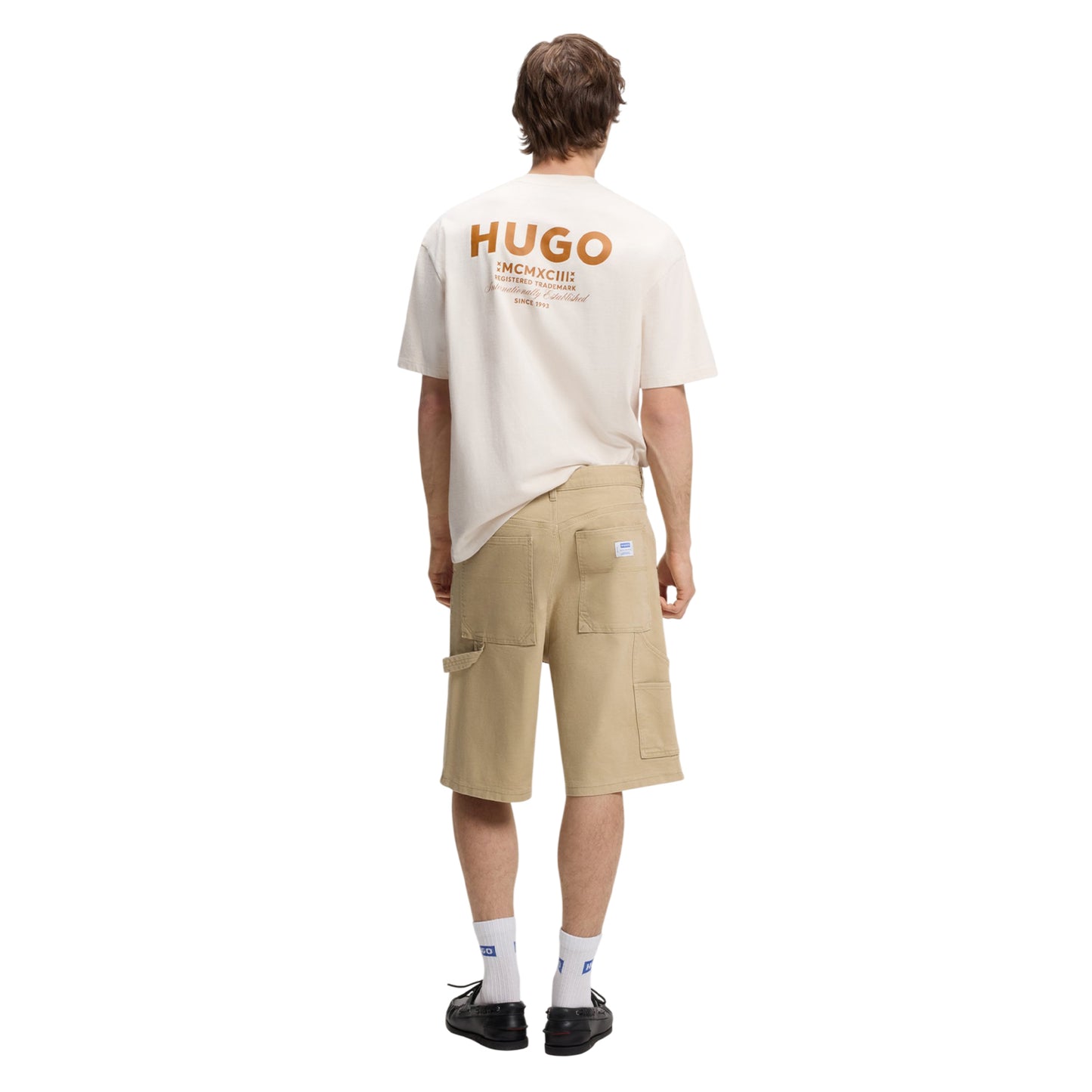 Beige - Back - Hugo Mens Cotton Canvas Chino Shorts