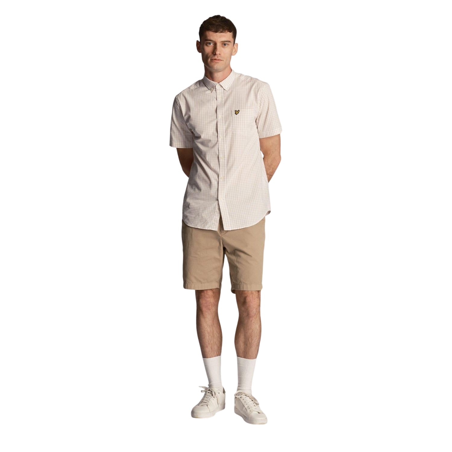White - Pack Shot - Lyle & Scott Mens Gingham Slim Short-Sleeved Shirt