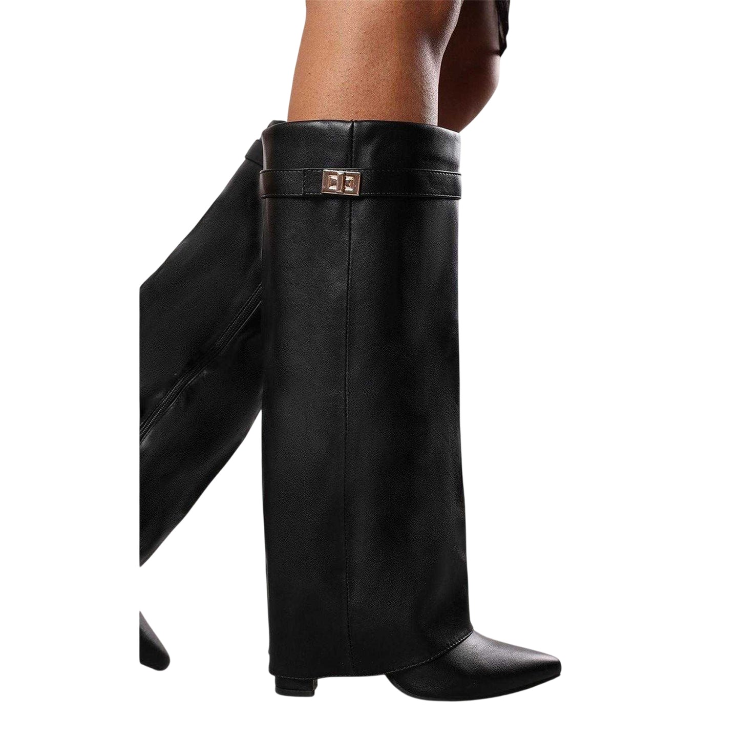 Black - Side - Where's That From Womens-Ladies Nareva Fold Over Knee-High Boots