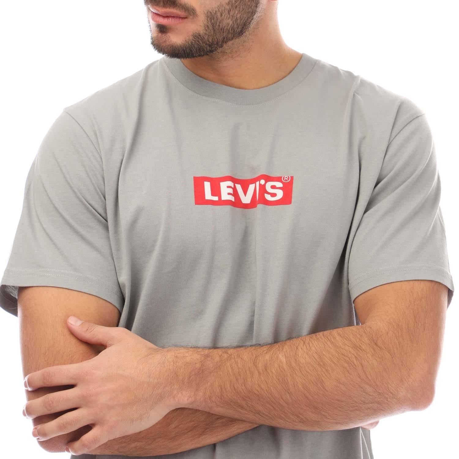Grey - Side - Levis Mens Box Logo Relaxed Fit T-Shirt