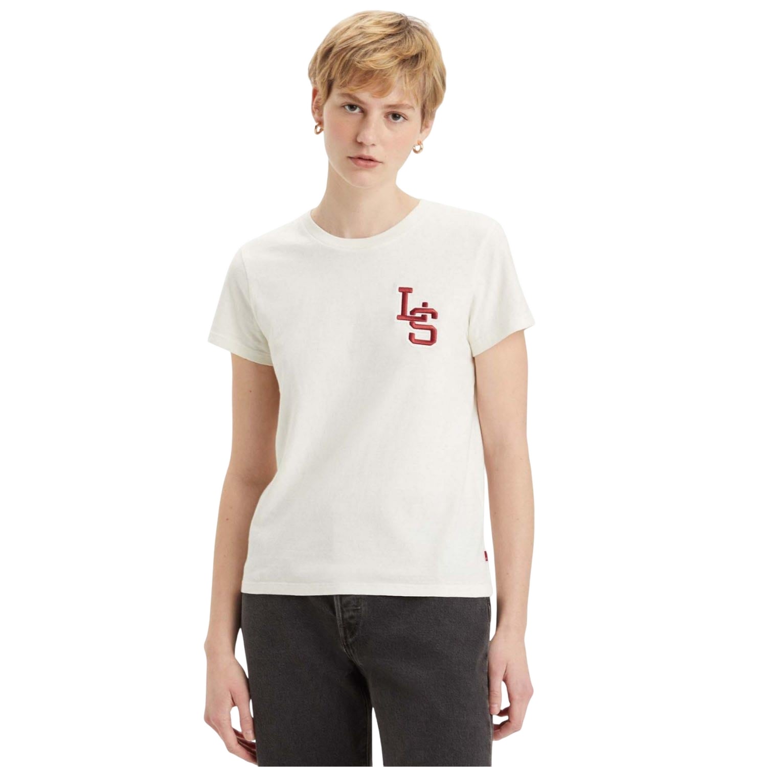 Cream - Pack Shot - Levis Womens-Ladies The Perfect Monogram T-Shirt