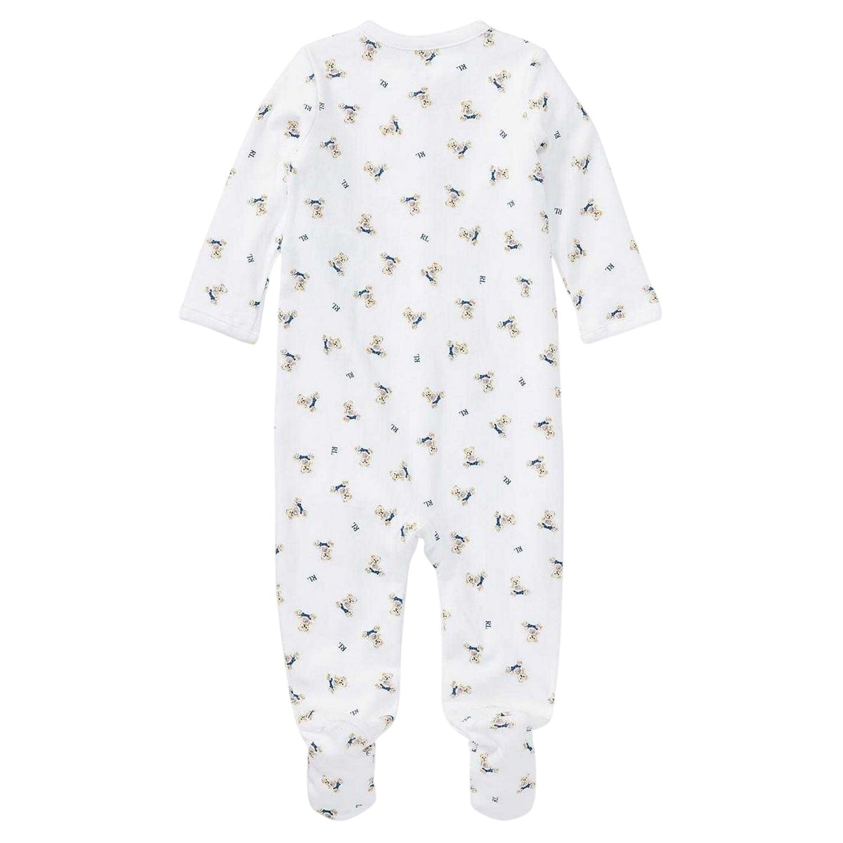 White-Blue - Back - Ralph Lauren Baby Teddy Bear Sleepsuit