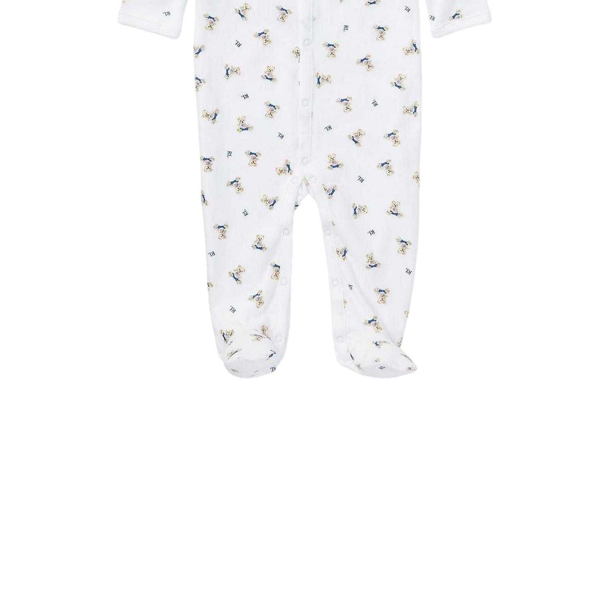 White-Blue - Side - Ralph Lauren Baby Teddy Bear Sleepsuit