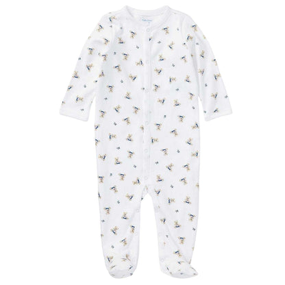 White-Blue - Front - Ralph Lauren Baby Teddy Bear Sleepsuit