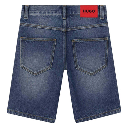 Blue - Back - Hugo Childrens-Kids 677 Denim Shorts