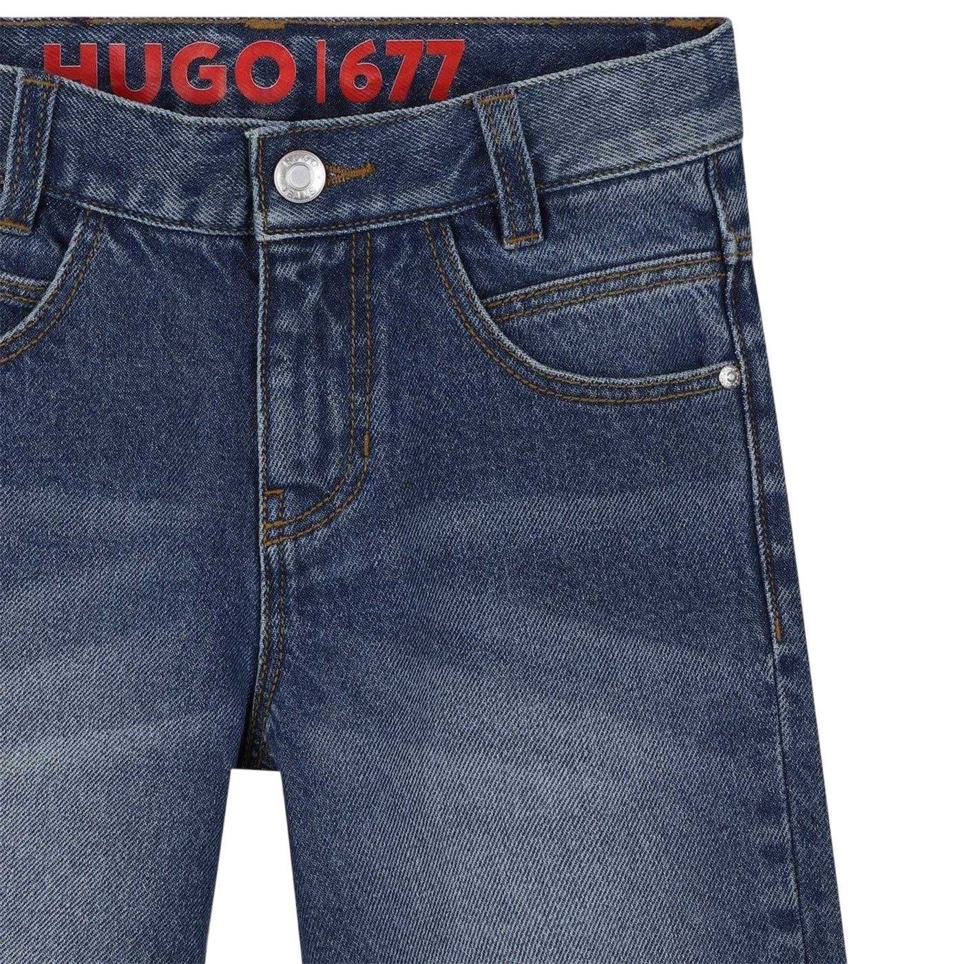Blue - Side - Hugo Childrens-Kids 677 Denim Shorts