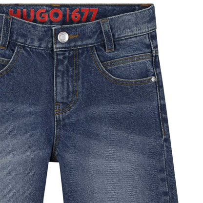 Blue - Side - Hugo Childrens-Kids 677 Denim Shorts