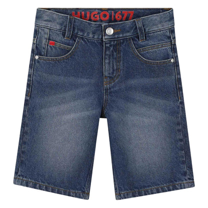 Blue - Front - Hugo Childrens-Kids 677 Denim Shorts