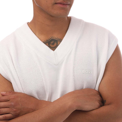 White - Side - Boss Mens Vollino Knitted Sleeveless Sweater Top