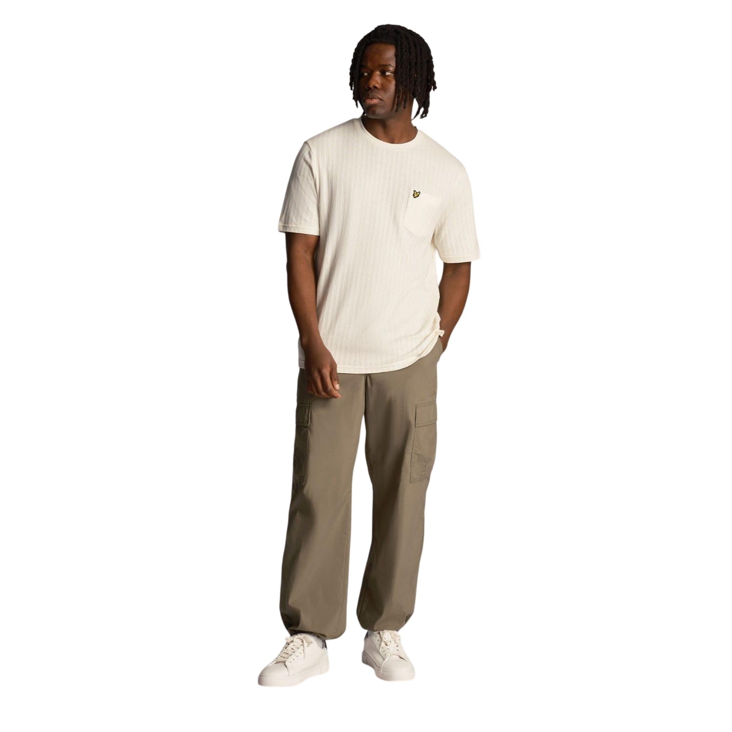 White - Pack Shot - Lyle & Scott Mens Stripe Textured T-Shirt
