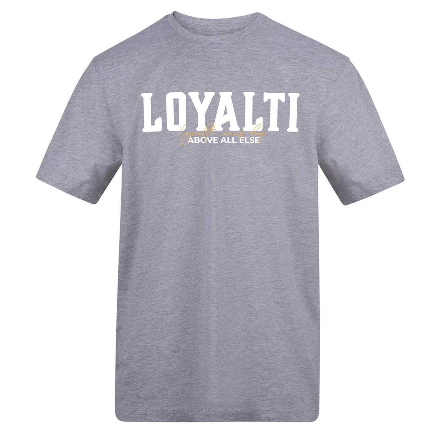 Grey - Front - Loyalti Unisex Adult Text Logo T-Shirt