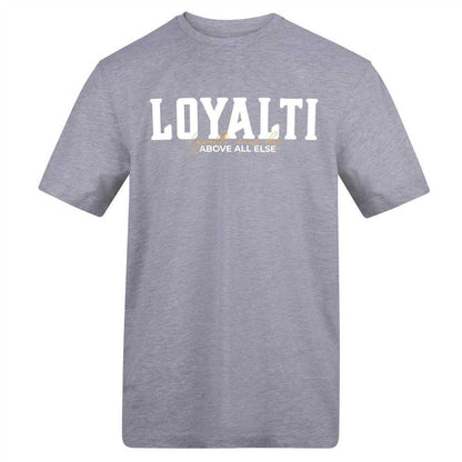 Grey - Front - Loyalti Unisex Adult Text Logo T-Shirt