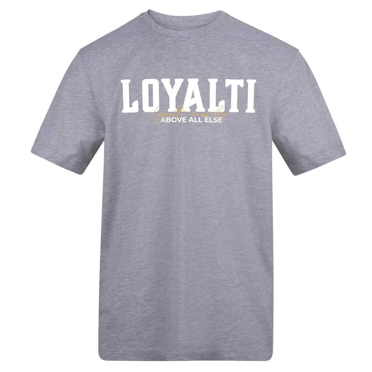 Grey - Front - Loyalti Unisex Adult Text Logo T-Shirt