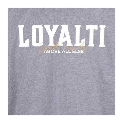 Grey - Side - Loyalti Unisex Adult Text Logo T-Shirt