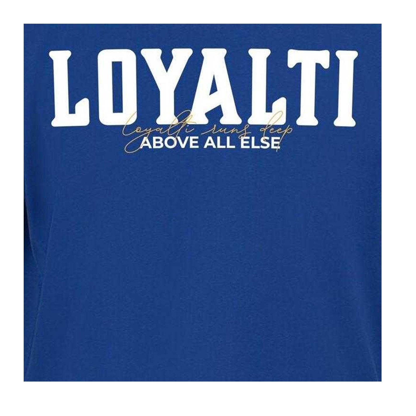Blue - Side - Loyalti Unisex Adult Text Logo T-Shirt