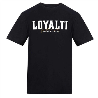 Black - Front - Loyalti Unisex Adult Text Logo T-Shirt