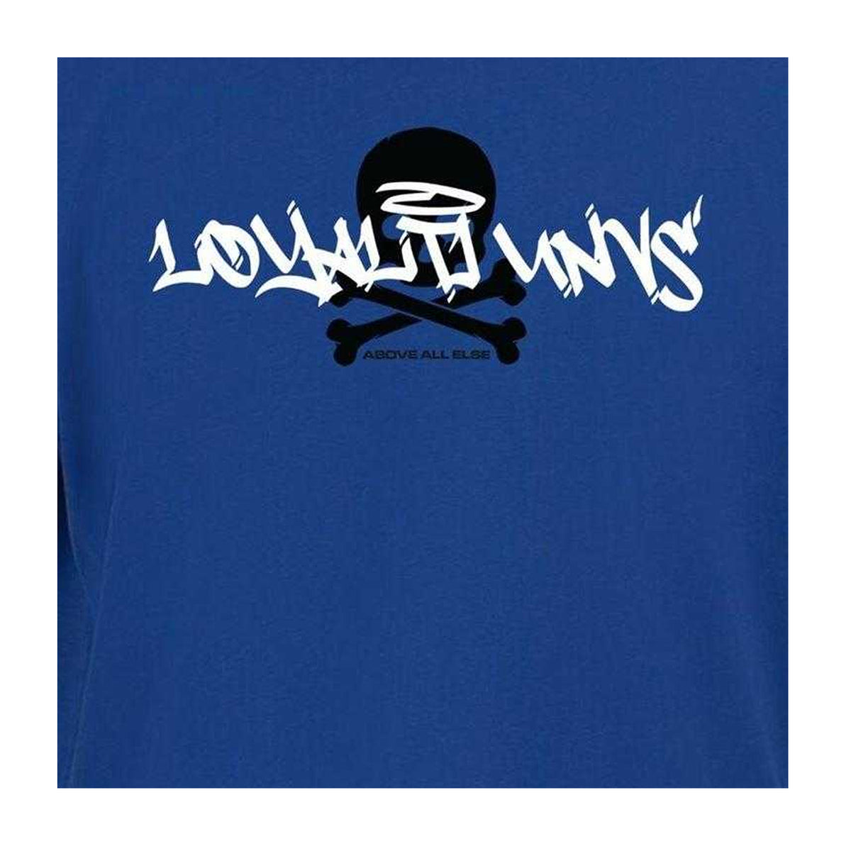 Blue - Side - Loyalti Unisex Adult Skull Logo T-Shirt
