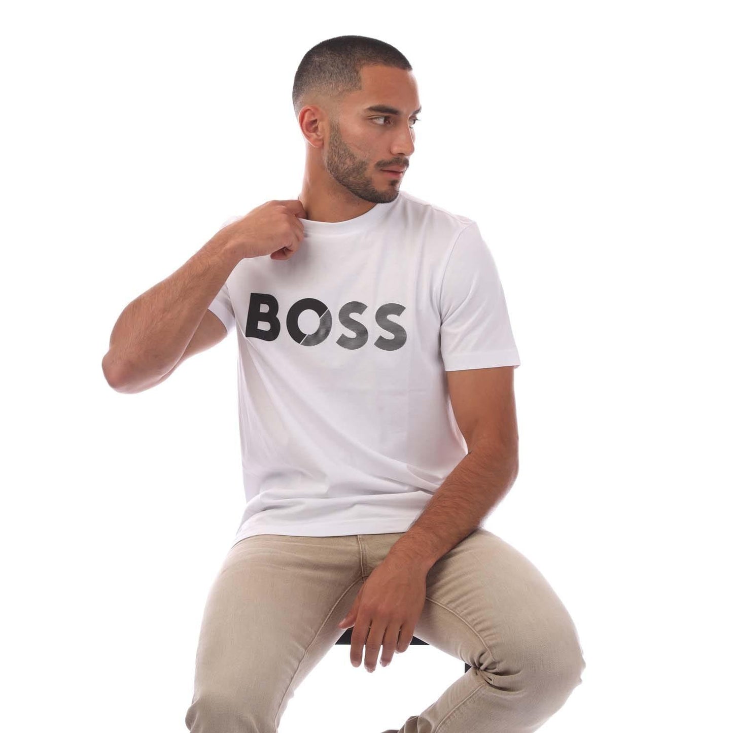 White - Lifestyle - Hugo Boss Mens Large Logo T-Shirt