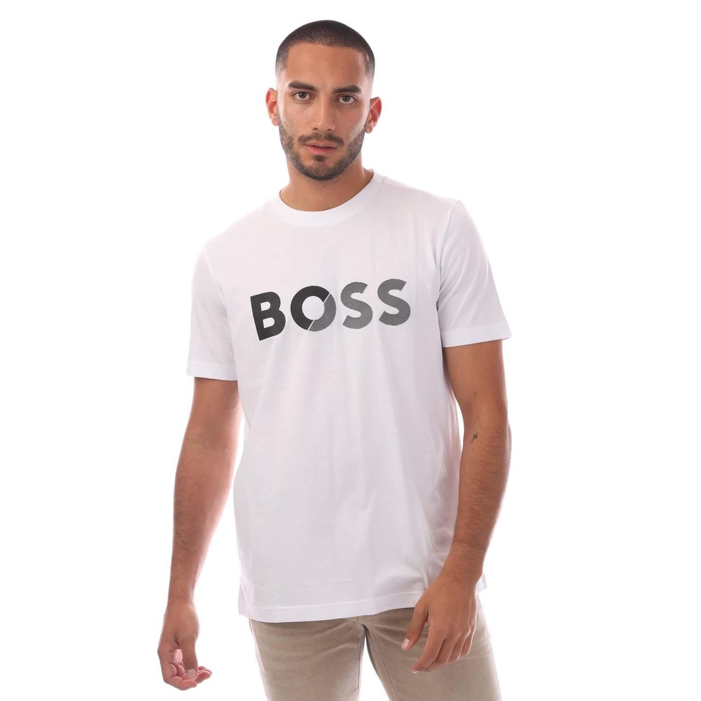 White - Front - Hugo Boss Mens Large Logo T-Shirt