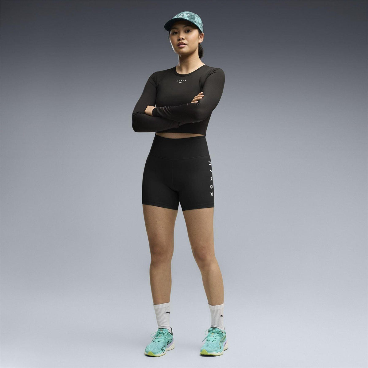 Black - Pack Shot - Puma Womens-Ladies Hyrox Compression Shorts