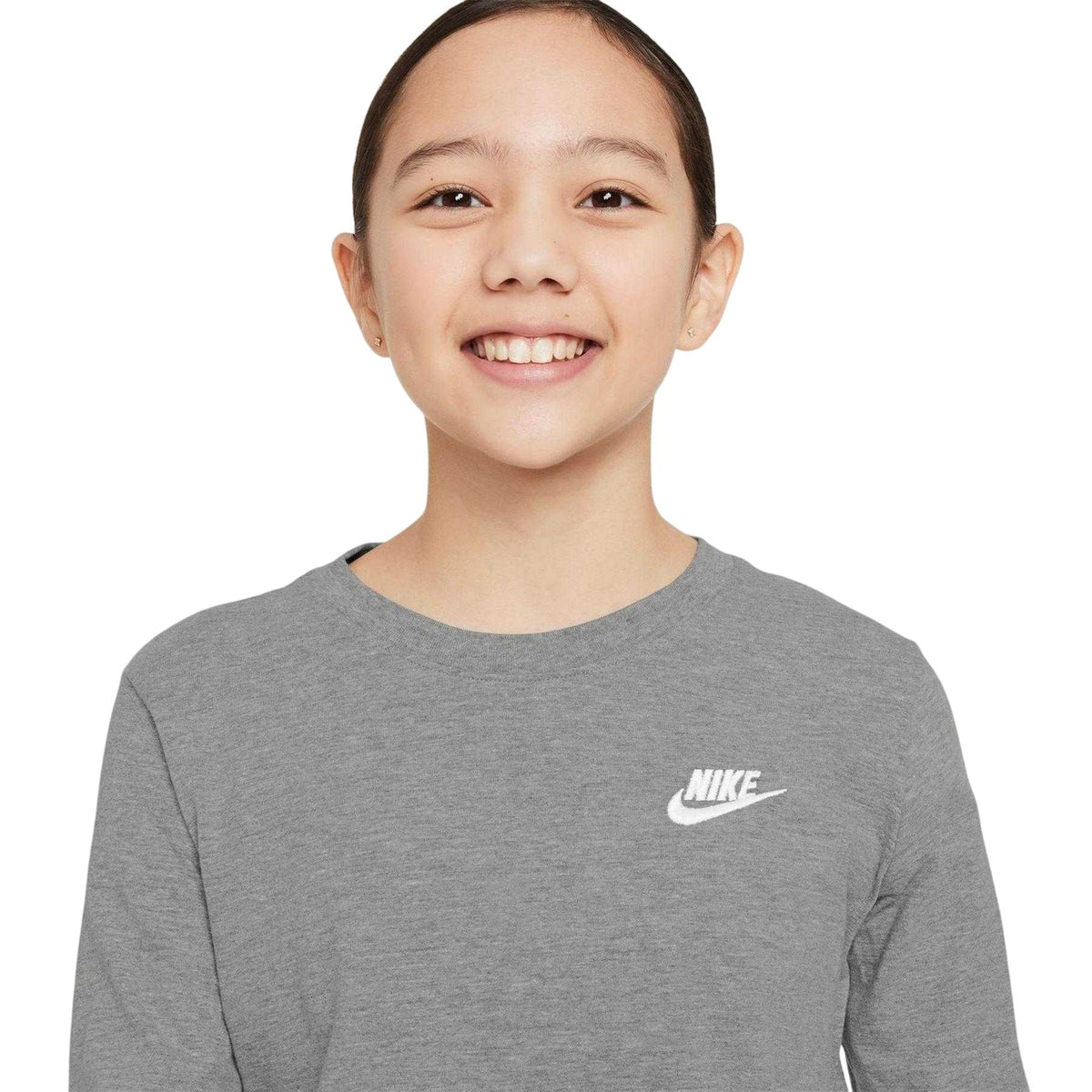 Dark Grey Heather - Side - Nike Childrens-Kids NSW Long-Sleeved T-Shirt
